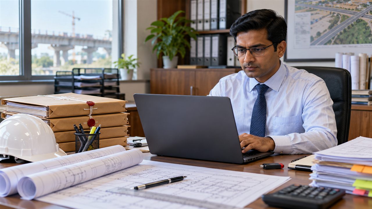 Indian professional preparing an electronic tender submission